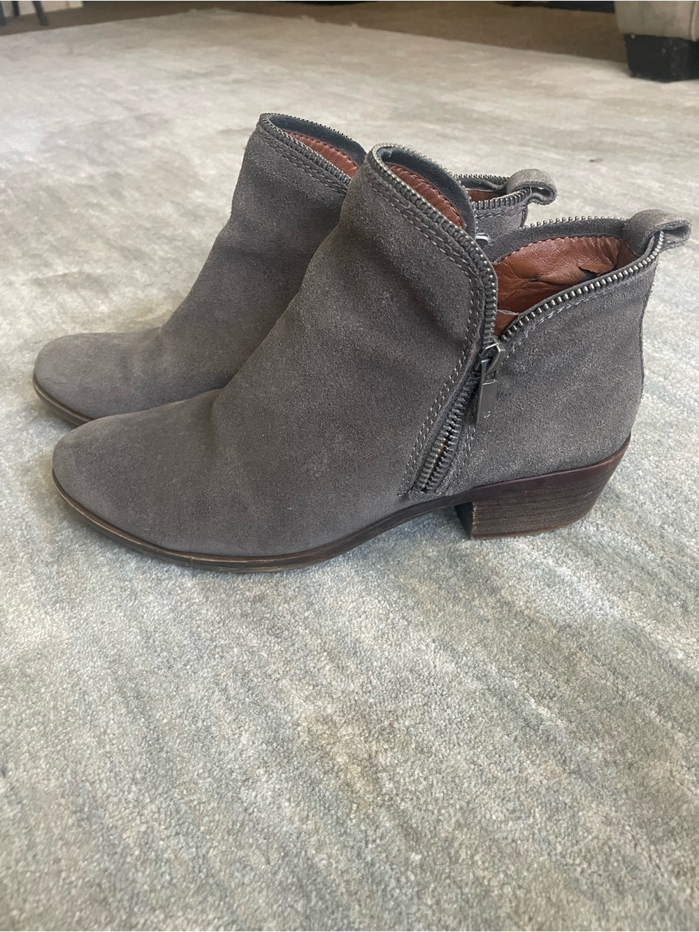Lucky Brand Bartalino Grey Suede Double Zip Ankle Booties 8.5